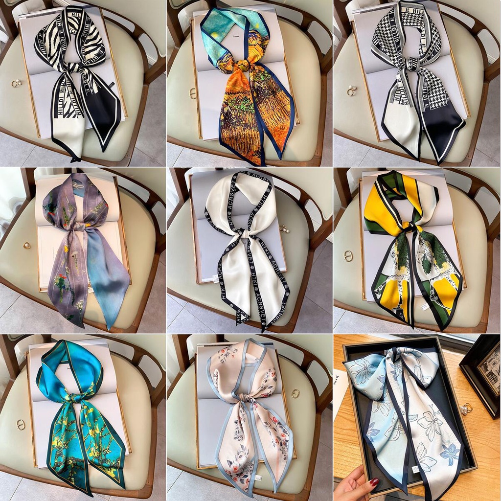 150cm Retro Silk Scarf Carriage Thin Narrow Long Strip Simulation Women ...