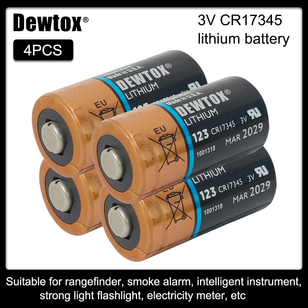 4pcs/lot Original DEWTOX 123 Lithium 3V Arlo Camera Battery CR123A