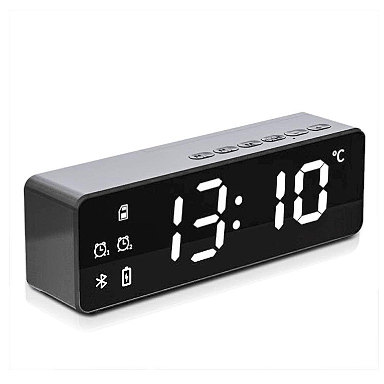 Led Digital Alarm Clock, Large Display Mirror Dual Clock, Bluetooth 