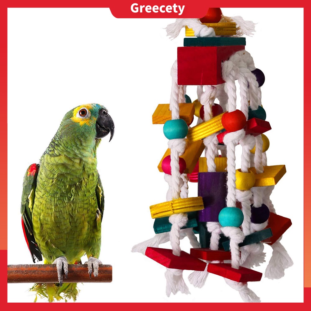♥ Ready Bird Parrot Wood Building Blocks Bite String Hanging Cage Swing ...