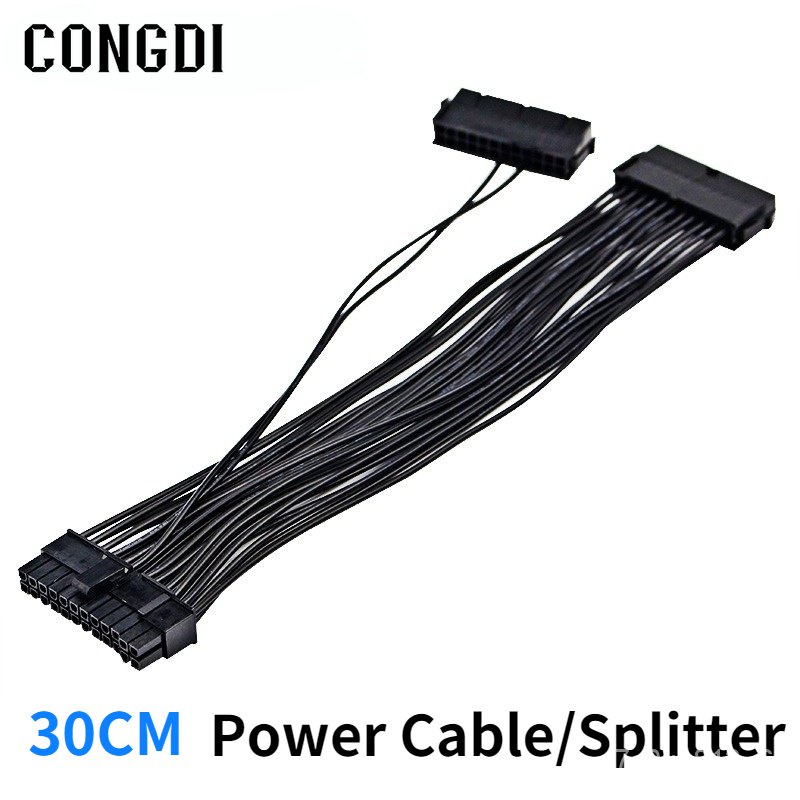 24 Pin 2Way Dual PSU Extension Powe Cable Splitter For Computer
