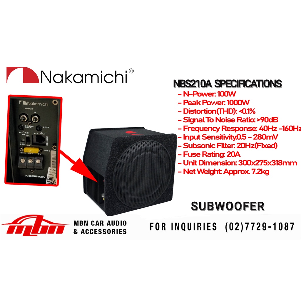 NAKAMICHI NBS210A 10 inches Active Subwoofer Powered Sub Bass System