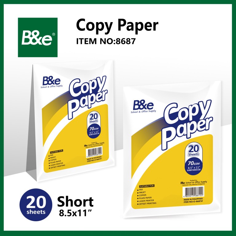 Bnesos Stationary School Supplies B&e Copy Paper Short Size 10's 20's ...