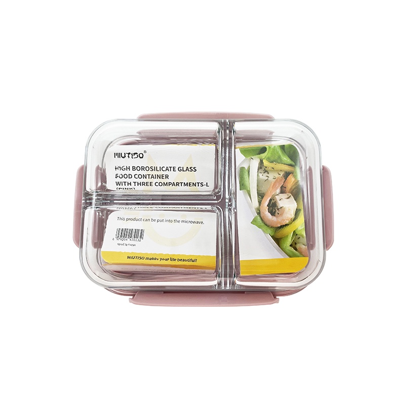 High Borosilicate Glass Food Storage Container glass 3 dividers lunch