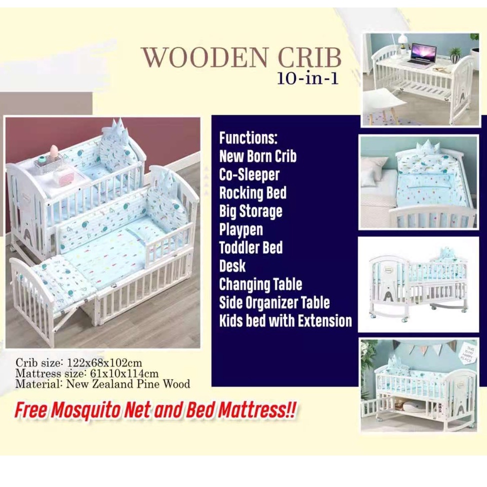 Happy Kiddos 10-in-1 Multi Purpose Convertible wooden crib kids bed ...