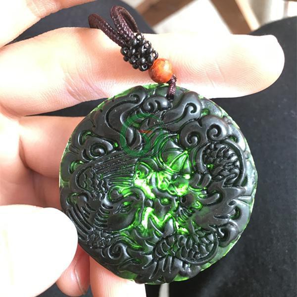 Natural Hetian black jewelry dragon and phoenix round plate