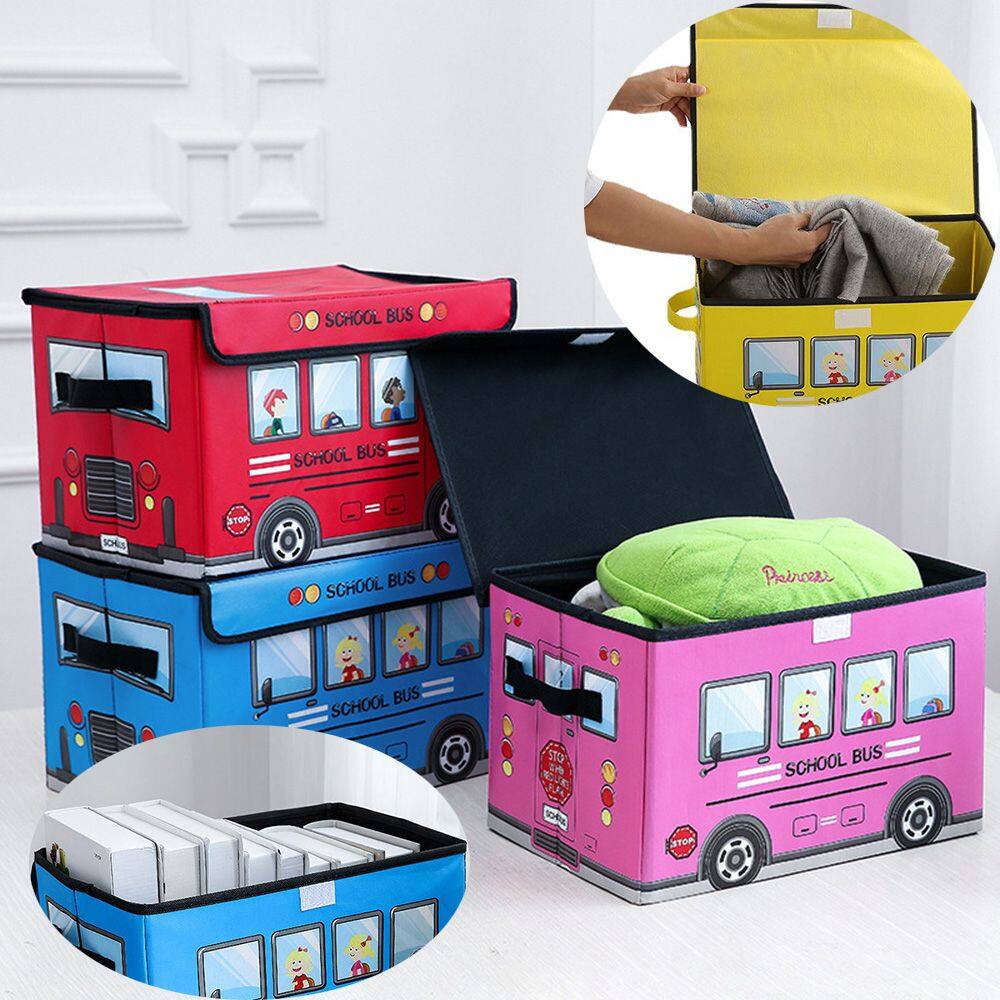 KQ0 Home Snack Box Toy Box School Bus Foldable Kids Room Cartoon Large ...