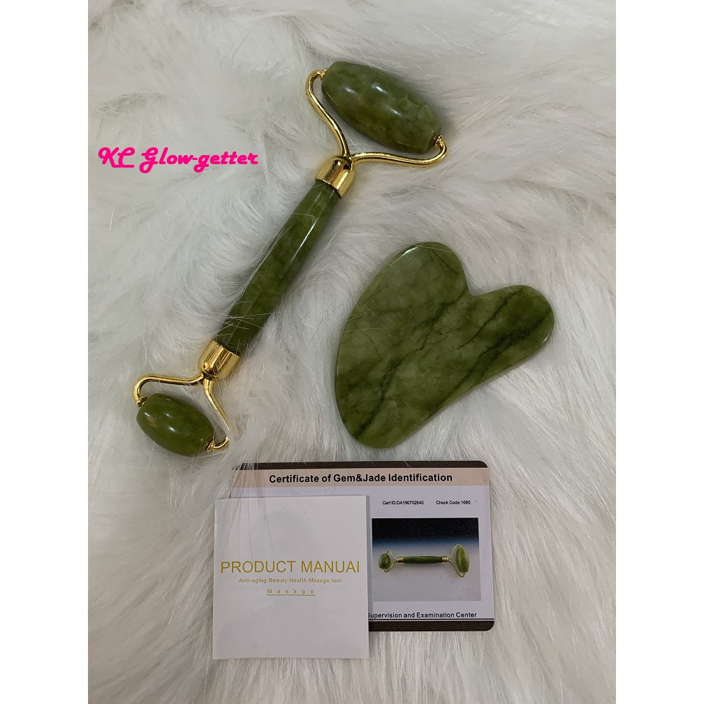 Jade Stone Rollers and Gua Sha Gift Set with Certification Shopee