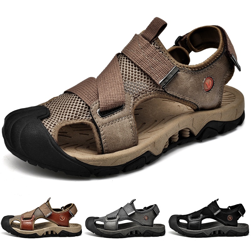 Men Shoes Sandals Breathable Leather Sandals Slippers Dual use Adjustable Beach Shoes Outdoor Walking Shoes Wading Shoes Hiking Shoes Shopee Philippines