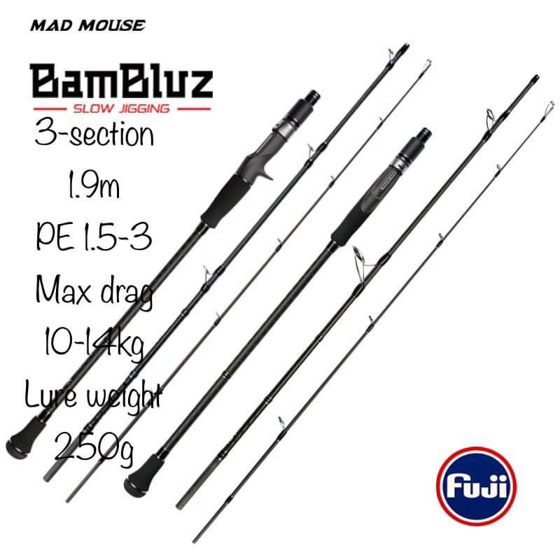 MADMOUSE Fuji Parts 3 Section Portable Slow Jigging Rod 1.9M Spinning ...