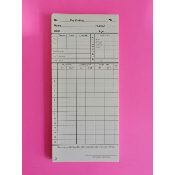 Timecard (6's) per pack Shopee Philippines