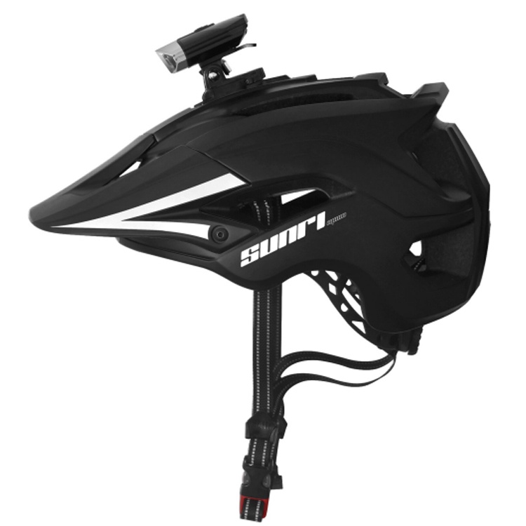 Sunrimoon Mountain Bike Helmet with USB Safety Light Camera Mount Detachable Super Long Sun Visor