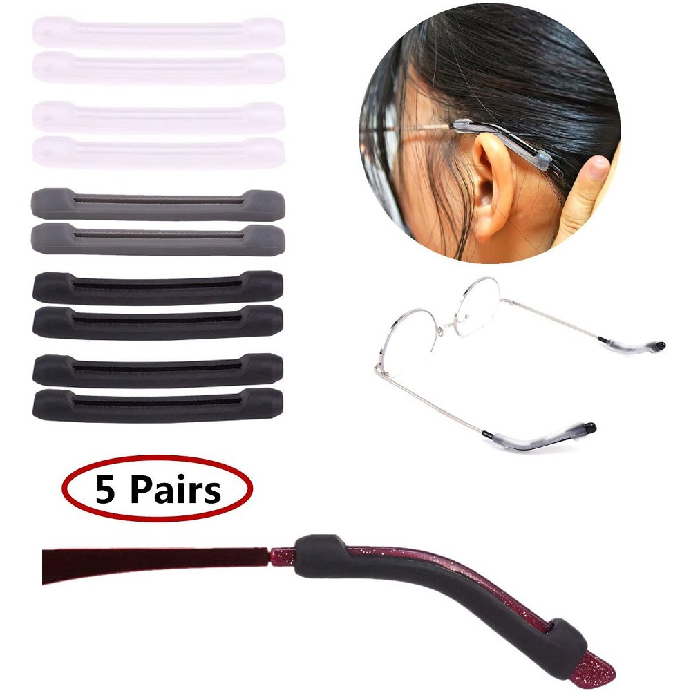 5 Pairs Soft Silicone Eyeglasses Temple Tips Sleeve Retainer AntiSlip