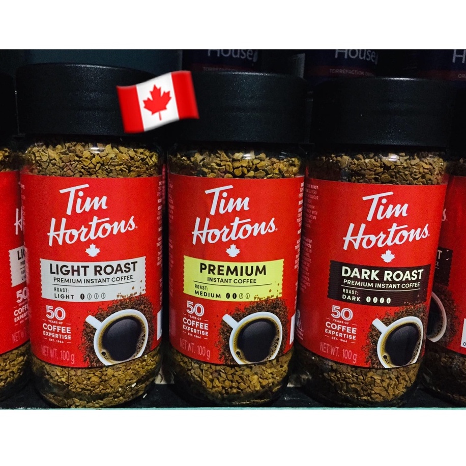 Tim Hortons Instant Coffee 100g Premium, Light, Dark roast, Decaf (Imported from Canada