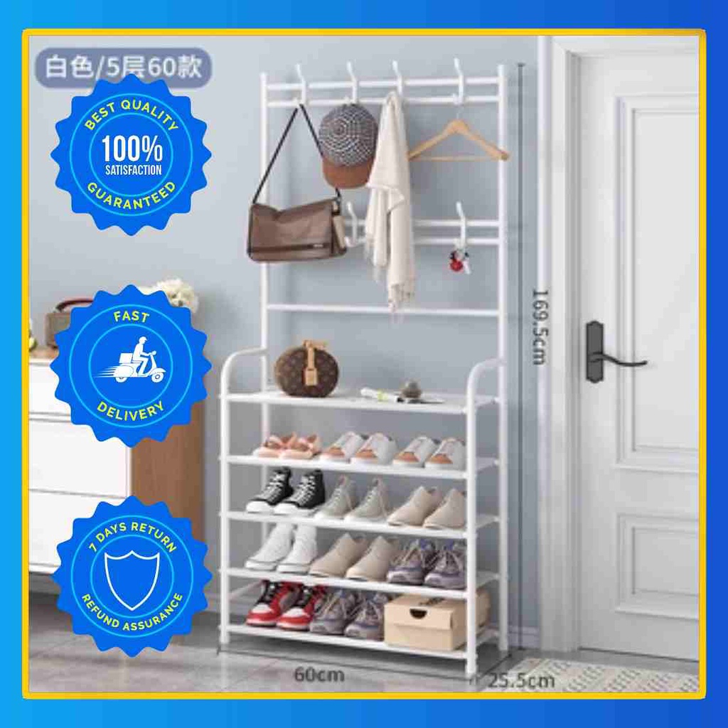 Original Japan 5 Tier Shoe Rack & Coat Rack with Hook Shelf Multi-layer ...