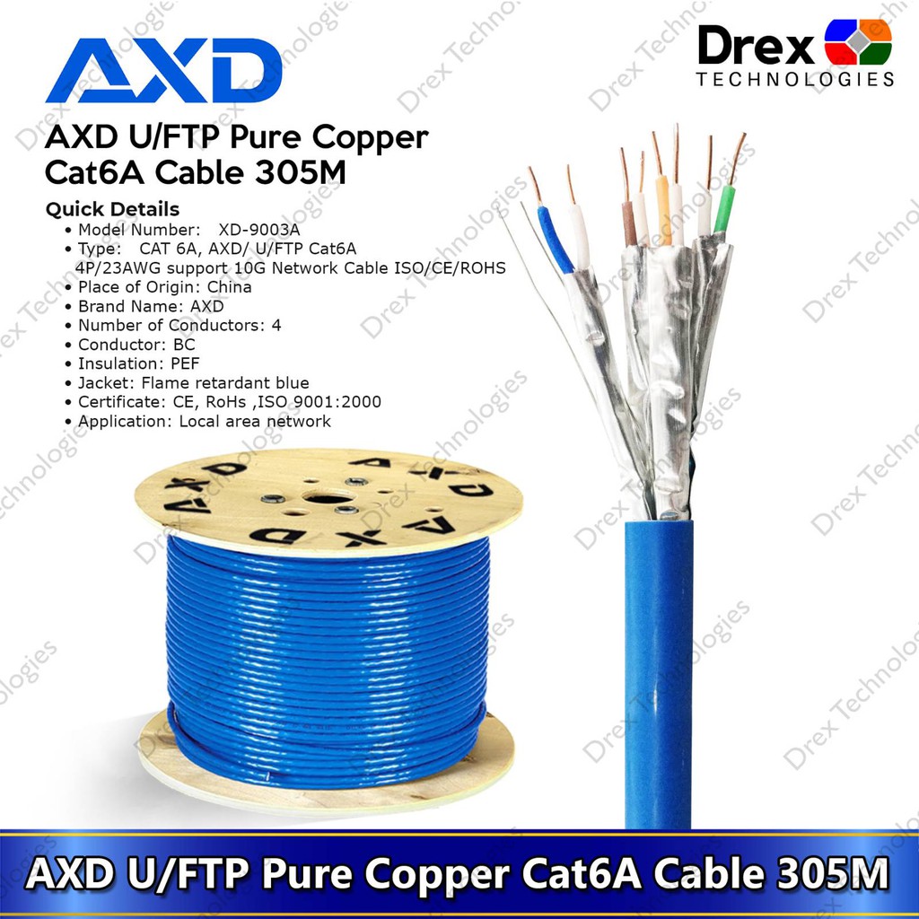 AXD 305M CAt6A U/FTP Pure Copper Cat6A Cable 305 Meters Blue Shopee