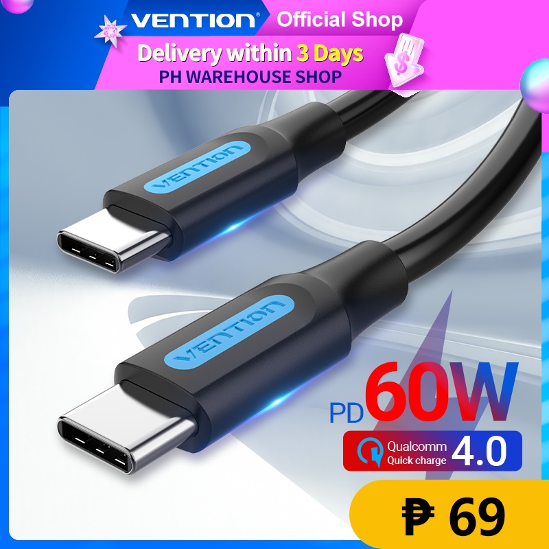 Vention 60w Usb C To Cable Pd 3a Type C Fast Charging 480mbps High Speed Data For Android