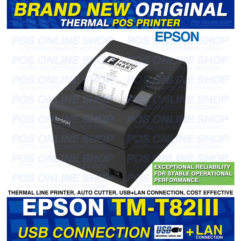 Brand New Epson Tm T82iii 3rd Generation Thermal Receipt Printer Usb And Lan Connection 9944