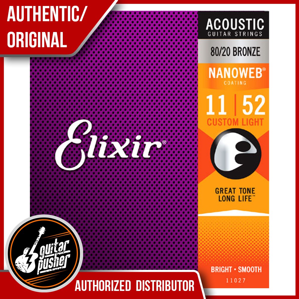 Elixir Acoustic 80/20 Bronze Acoustic Guitar Strings With Nanoweb ...