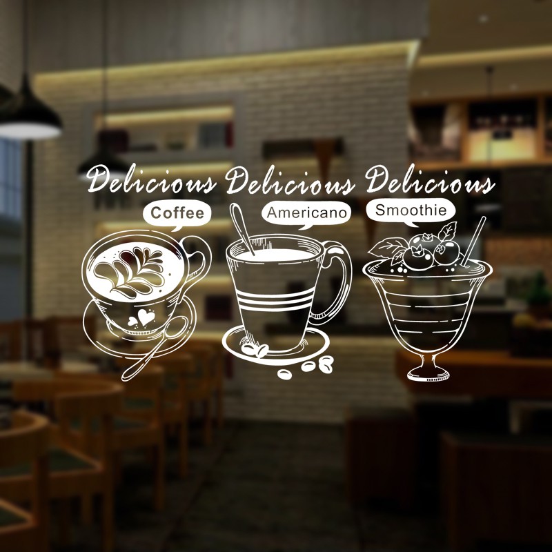 Coffee Shop Sticker Bean Milk tea Decal Cafe Cup Vinyl Art Wall Decals ...