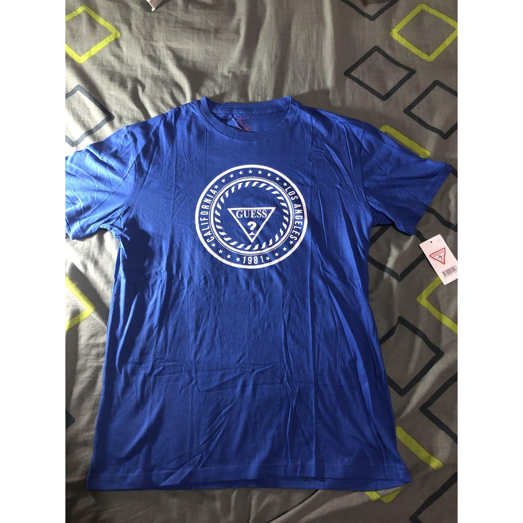 Guess t shirt blue and cheap yellow