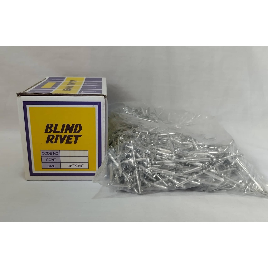 Blind Rivets (per box) 1/8 x3/4, 1/8 x 1/2, 5/32 x 3/4, 5/32 x 1/2, 3/