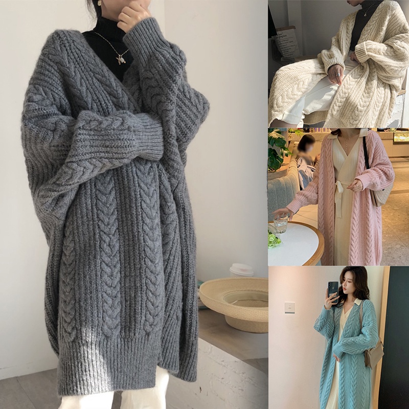 Women's Knitted Robe Cardigan Retro Fashion Simple Thick Loose Twist Long  Sweater