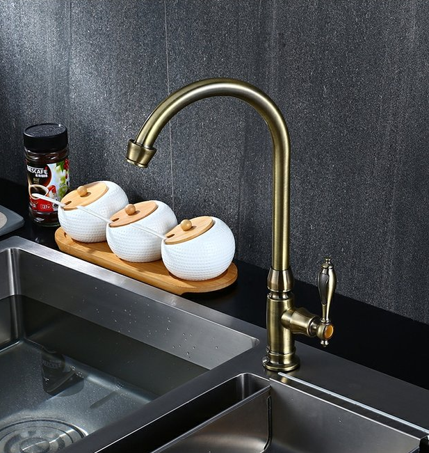 【Local Shipment】Antique Brass Kitchen Sink Faucet Single-Handle Cold ...