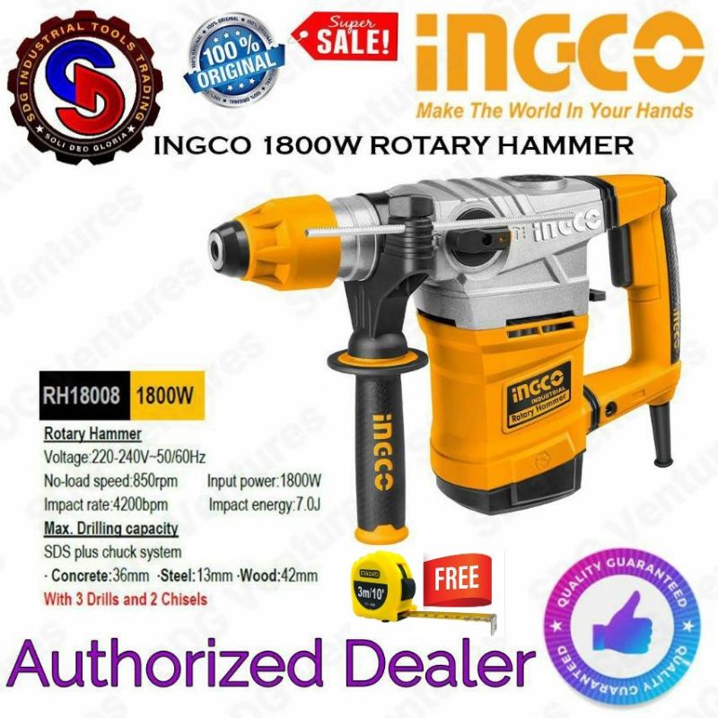 INGCO 1800W Rotary Hammer (RH18008) with FREE 3m. Measuring Tape ...