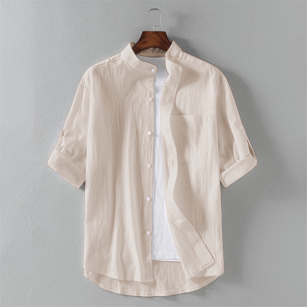 Emw 3/4 short sleeves cotton Chinese Collar Polo plain polo | Shopee ...