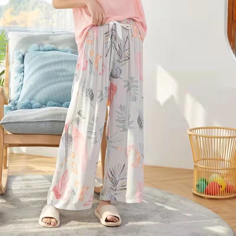 Summer New Women's Bohemian Rayon Beach Pants Elastic High Waist