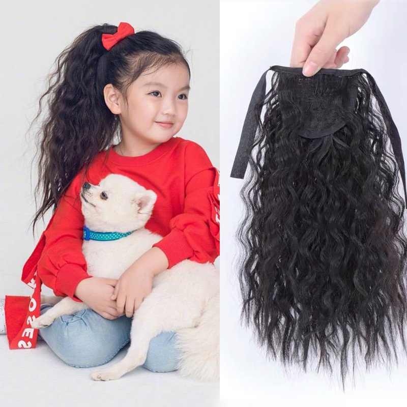 Children's Ponytail Wig Girl Little Princess Long Hair Bandage Corn Hot ...