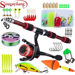 Full Set 1.8m Telescopic Fishing Rod Glass Fiber 6 Sections and Fishing Reel  with Line Accessories