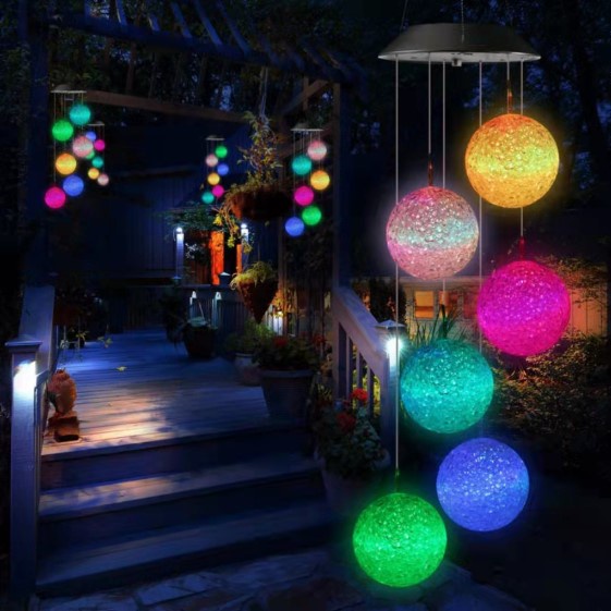 Color Changing Wind Chime Solar Powered LED Ball Pendant Light Home ...