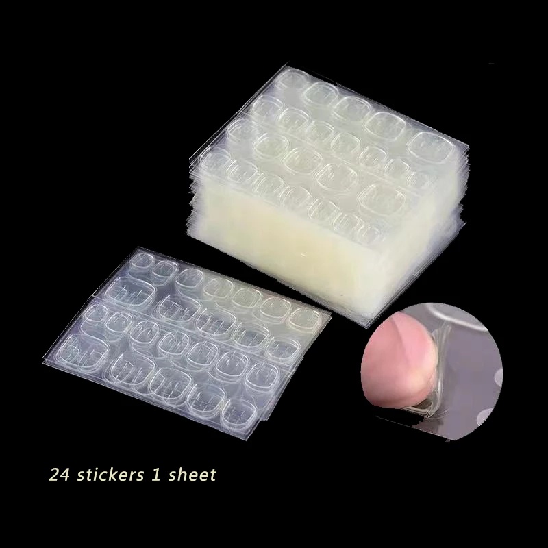 【24pcs Nail Jelly Glue 】Flexible Double Sided Adhesive Fake Fingernail ...