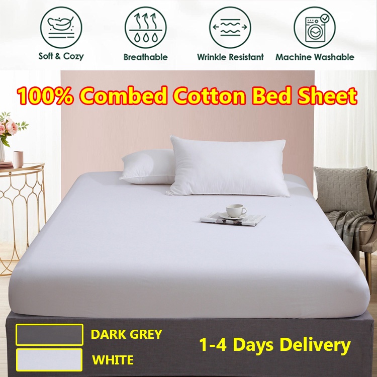 Premium Combed Cotton Bed Sheet Single/Double/Full/Queen/King Sizes
