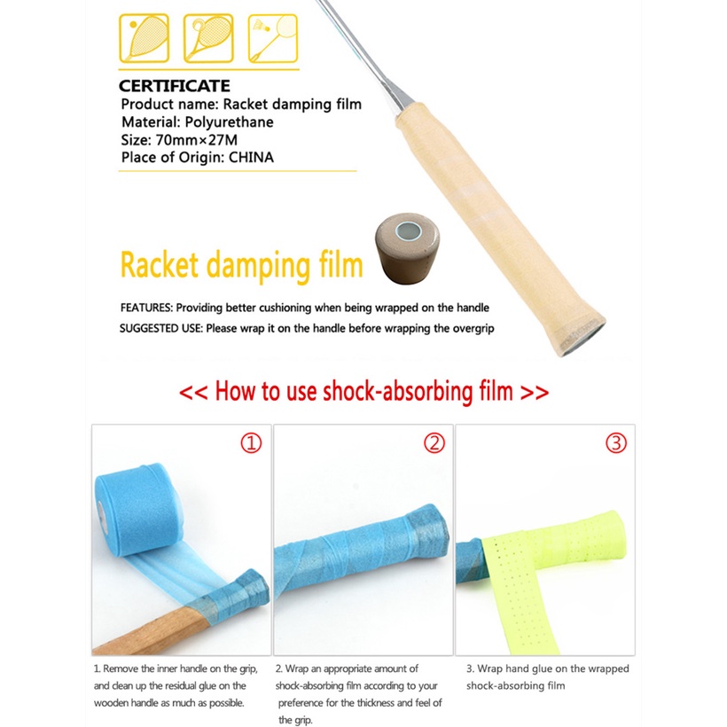 Racquet Grip Cushion Wrap Damping Membrane Pickleball Badminton Tennis ...