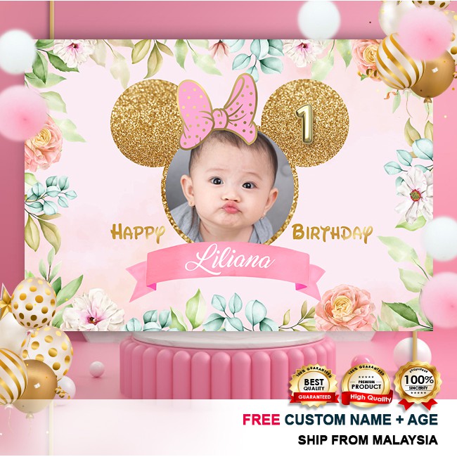 Birthday Banner Birthday Backdrop Hari Jadi Mickey Mouse Minnie Mouse Shopee Philippines