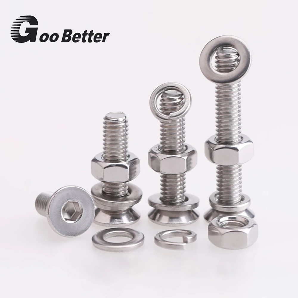 M3 Countersunk Head Hex Socket Screws Nut With Flat/Spring Washer Flat