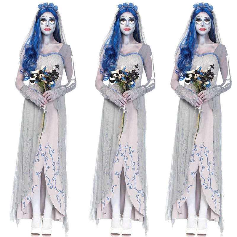 Comfortable Gray Light Ladies Halloween Corpse Bride Dress Costume Made