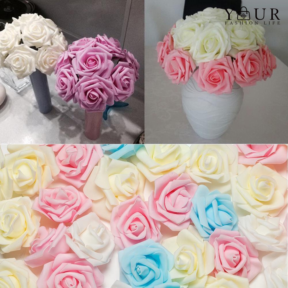 50/100Pcs Foam Fake Roses Artificial Flower Wedding Bride Bouquet Party ...