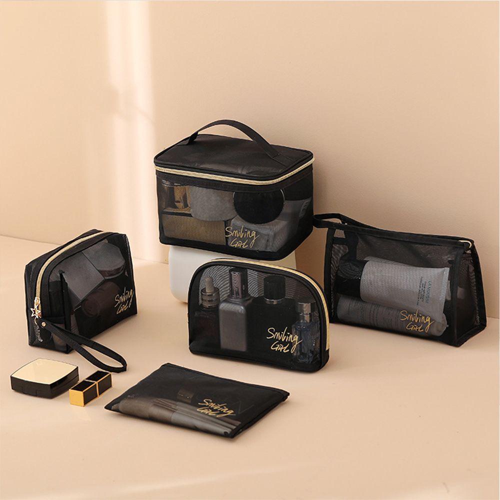 Black Mesh Cosmetic Bag Travel Storage Case Makeup Pouch Portable Large ...