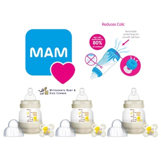 MAM Easy Start Anti Colic Bottle 4.5oz & Pacifier Set Newborn 2pc White 3  Pack