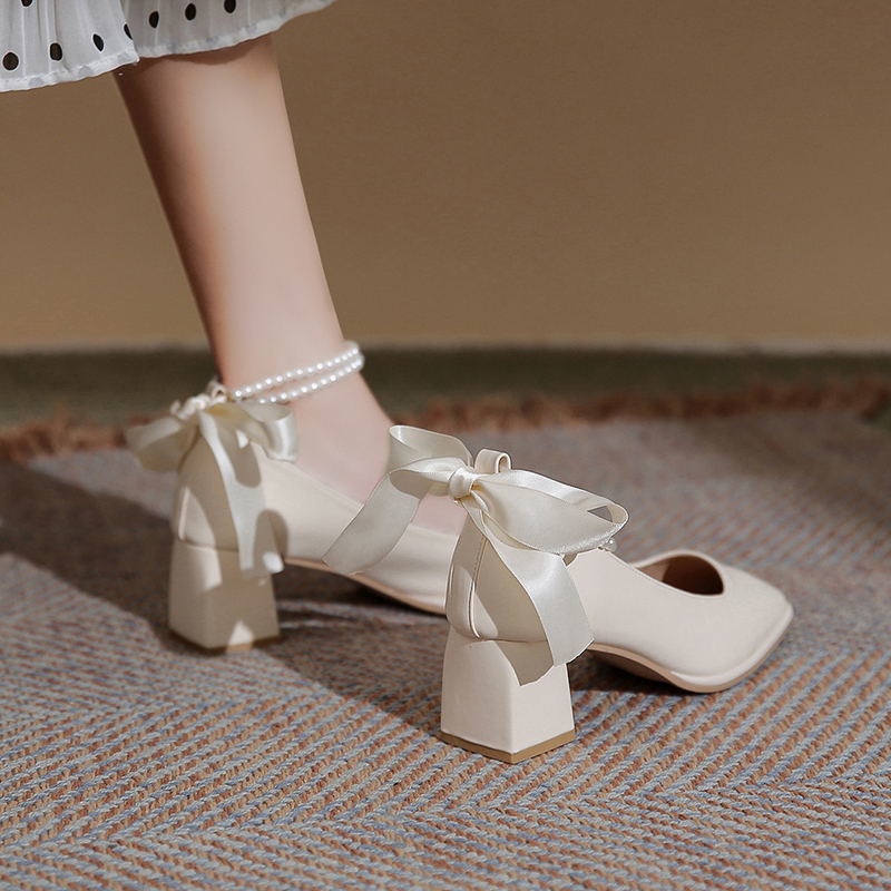 Small fragrance ribbon bow elegant simple high heels women's 2022 ...