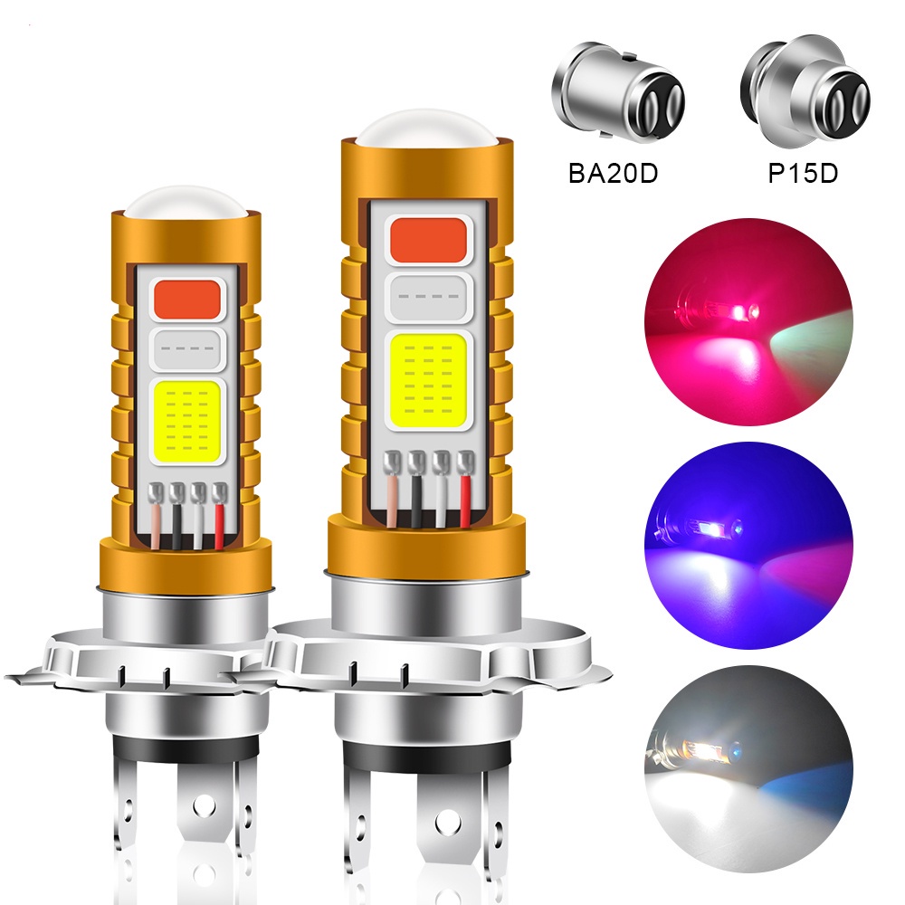 3 Color in 1 Motorcycle LED Headlight Bulbs P15D H4 H6 BA20D Hi/Lo Beam