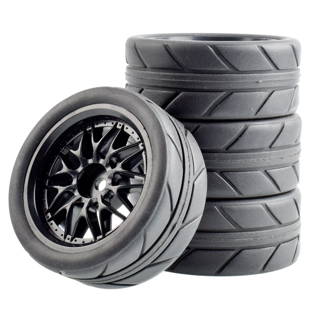 Lot De 4 Pneus Et Jantes Pour Voiture Télécommandée 1:10 Sur Route - Dimensions 65x26 Mm, Hexagone 12 Mm