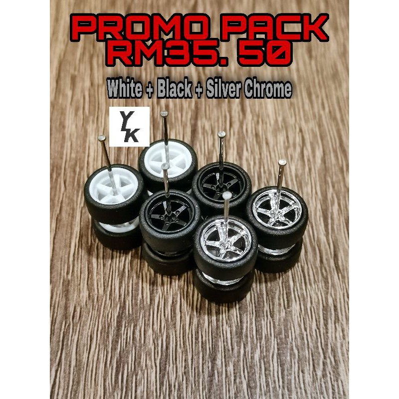 1/64 tayar getah rim - 3 set of 5 spoke White + Black + Silver Chrome ...