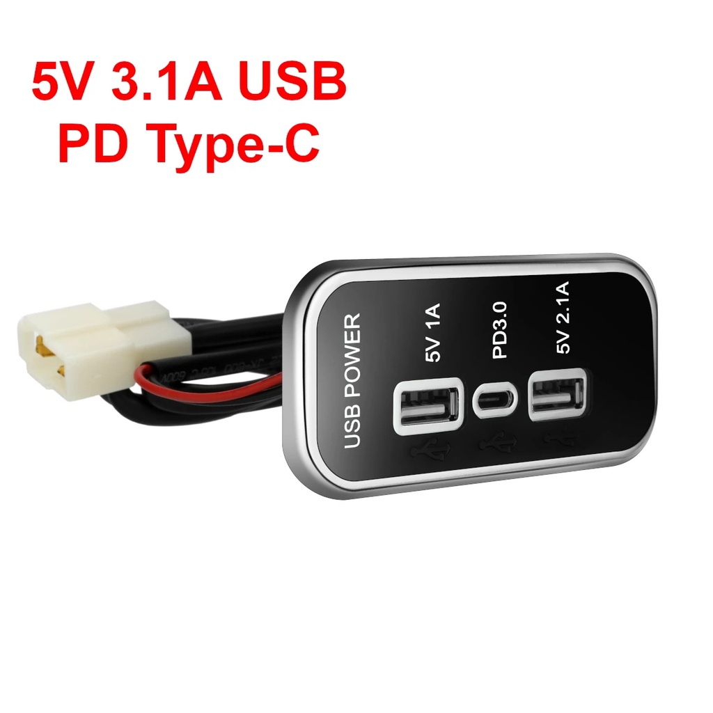 12/24V Car Charger Socket 3 Ports 18W PD Type C 2.1A 1A USB for
