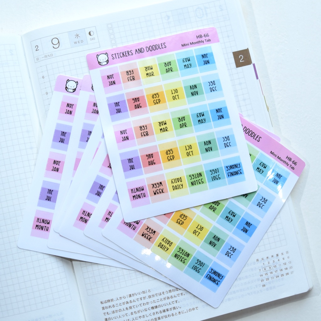 Hobonichi Monthly Planner Tabs Mini Index Tab Sticker Sheet Glossy