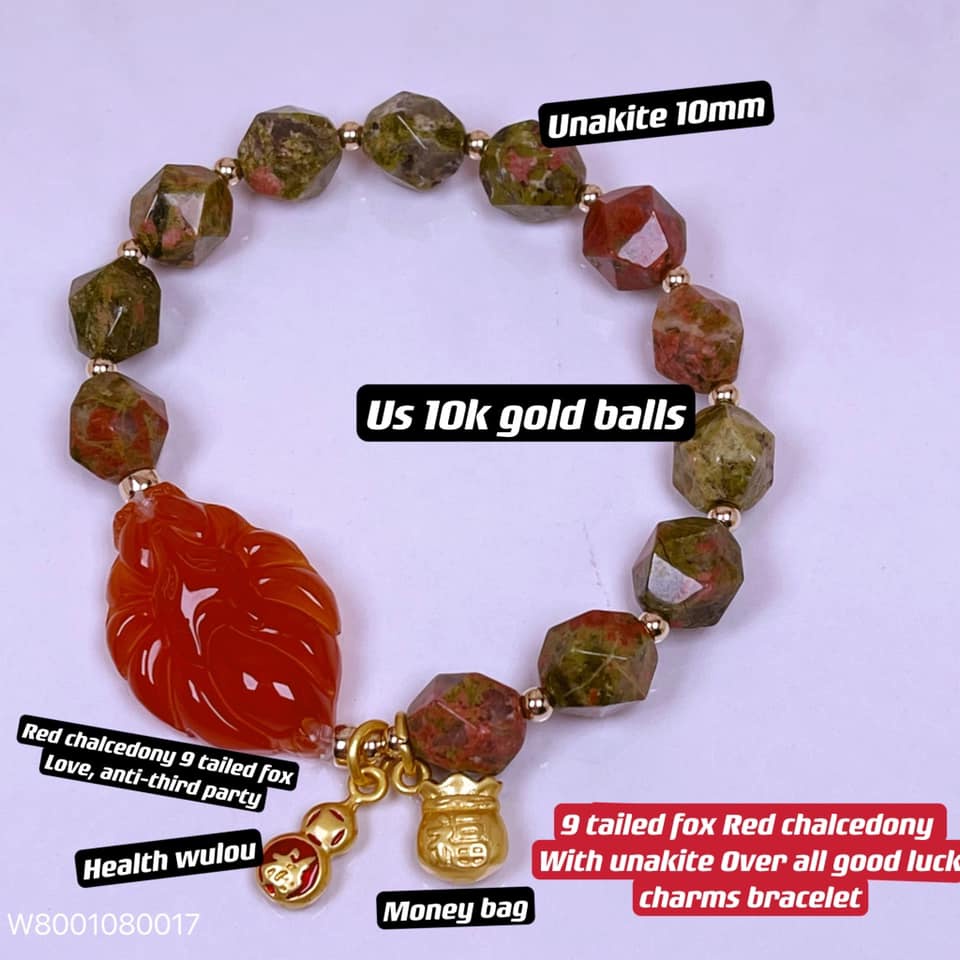9 tailed fox red chalcedony with unakite over all good luck charms ...